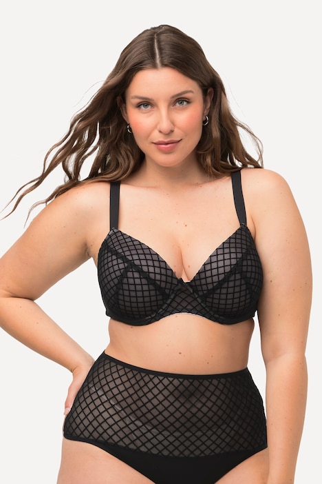 Bügel-BH, Samt-Karo, Mesh, Softschale, Cup B - E