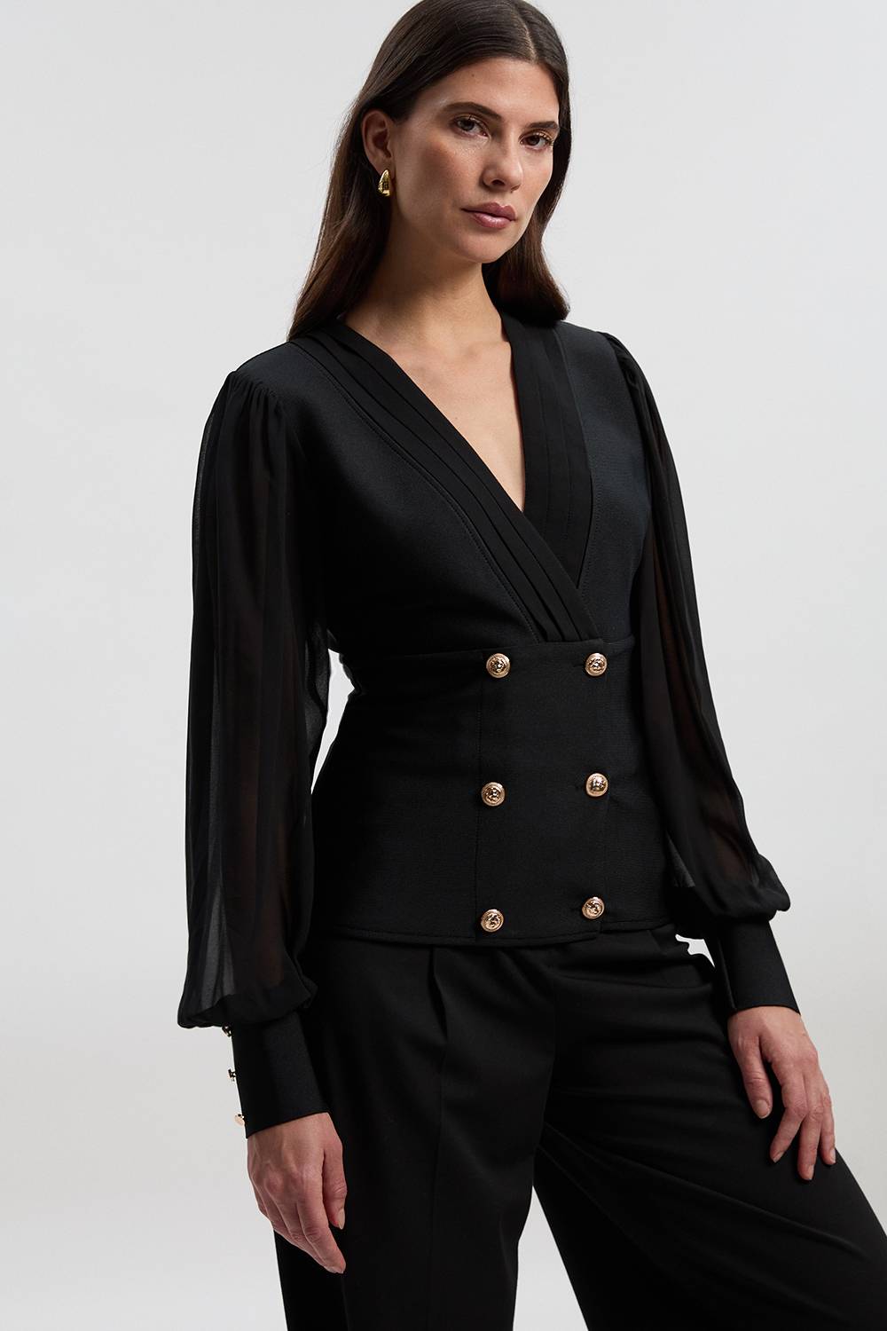 KarenMillen Haut Blazer Tricoté à Boutons Militaires Mélange Tissé Forme Ajustée