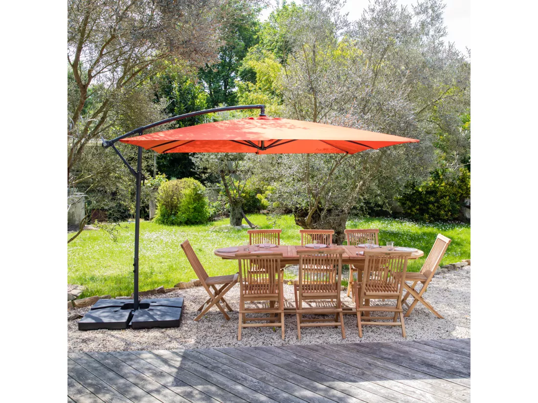 Parasol déporté MOLOKAI carré 2,7x2,7m terracotta + housse - HAPPY GARDEN
