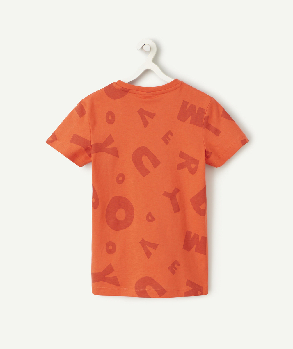 T-SHIRT GARÇON EN COTON BIO ROUGE ET FORMES GÉOMÉTRIQUES
