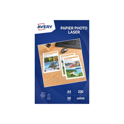 Avery - Papier Photo satiné recto/verso - A4 - 200 g/m² - impression laser - 50 feuilles