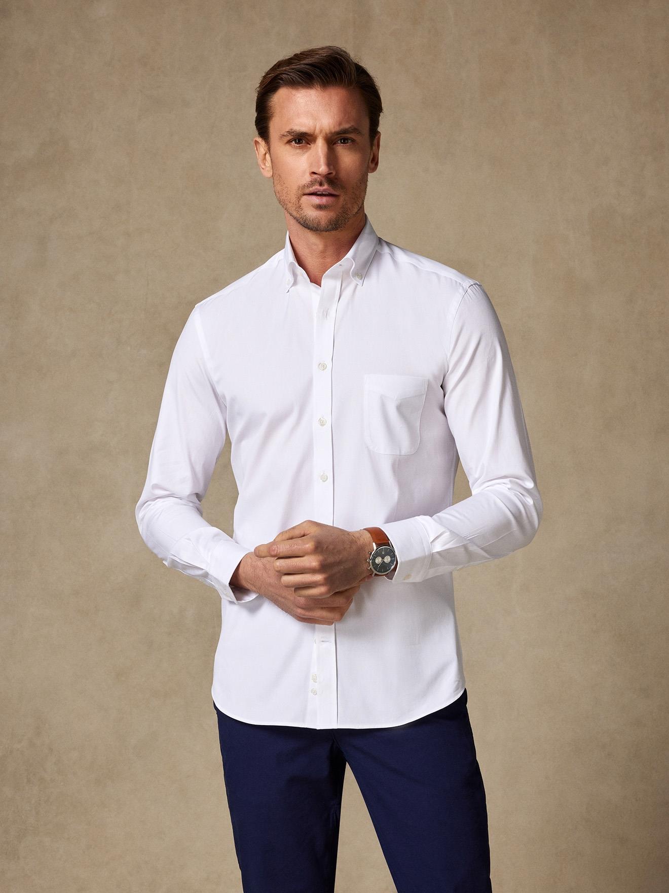 Chemise en pin point blanc - Col Boutonné