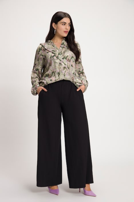 Bluse, Blüten, Stehkragen, Rüsche, Langarm, Krepp