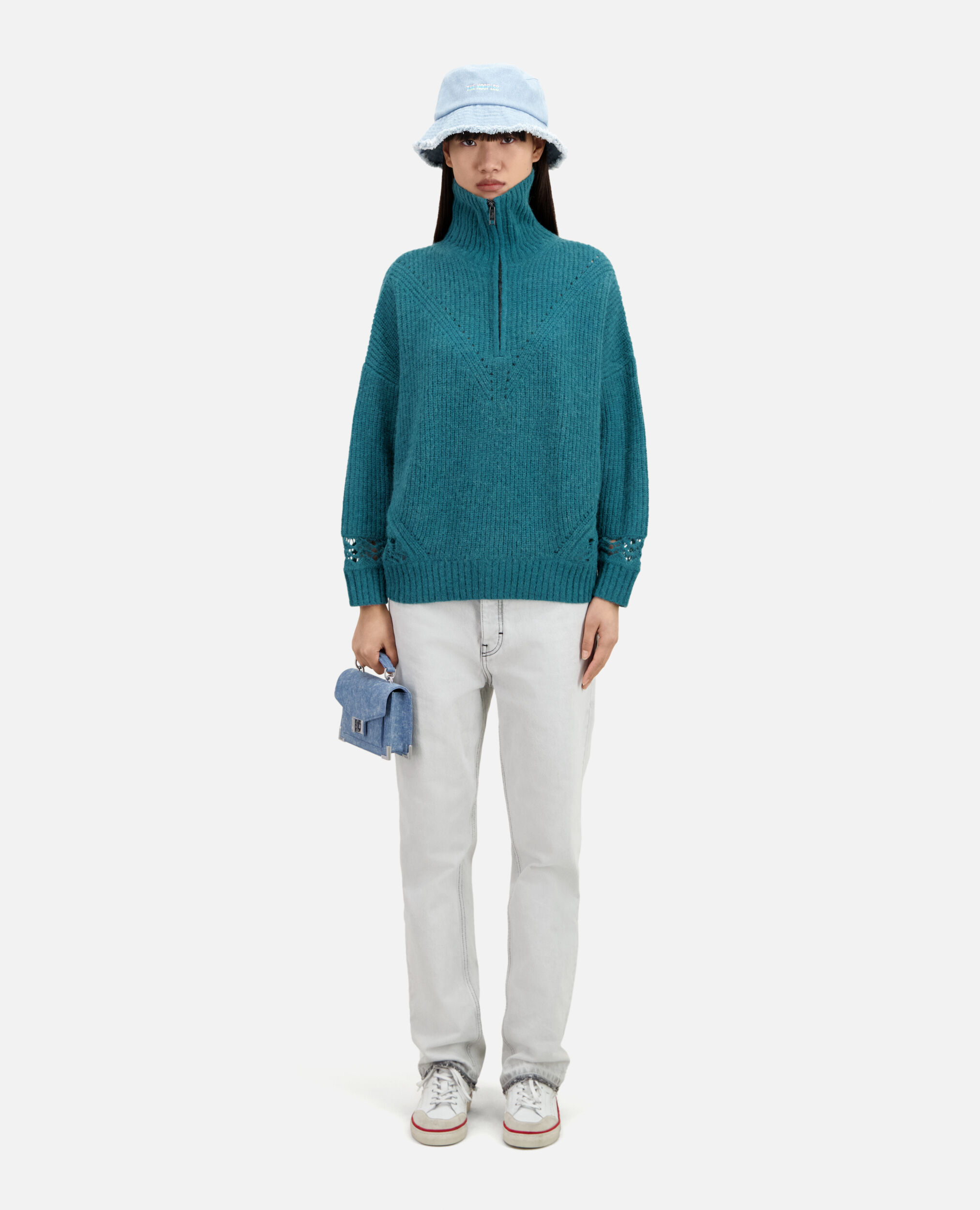 Blue wool-blend sweater