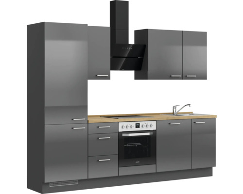 NOBILIA keukenblok met apparatuur Urban 270 cm leigrijs hoogglans voorgemonteerde variant links 4004539009394