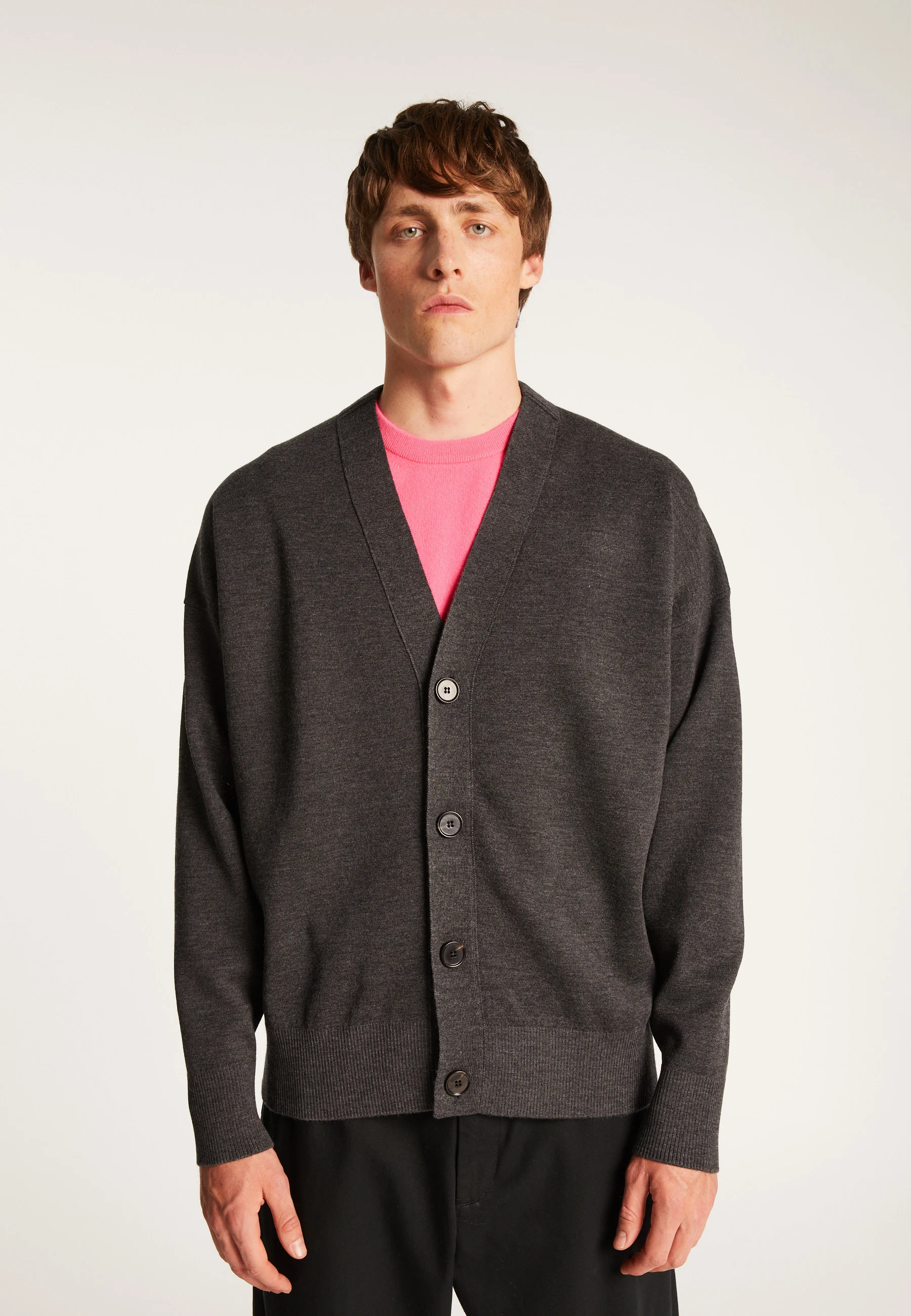 TAOAH24 - Gilet boutonné bicolore en laine mérinos | Noir