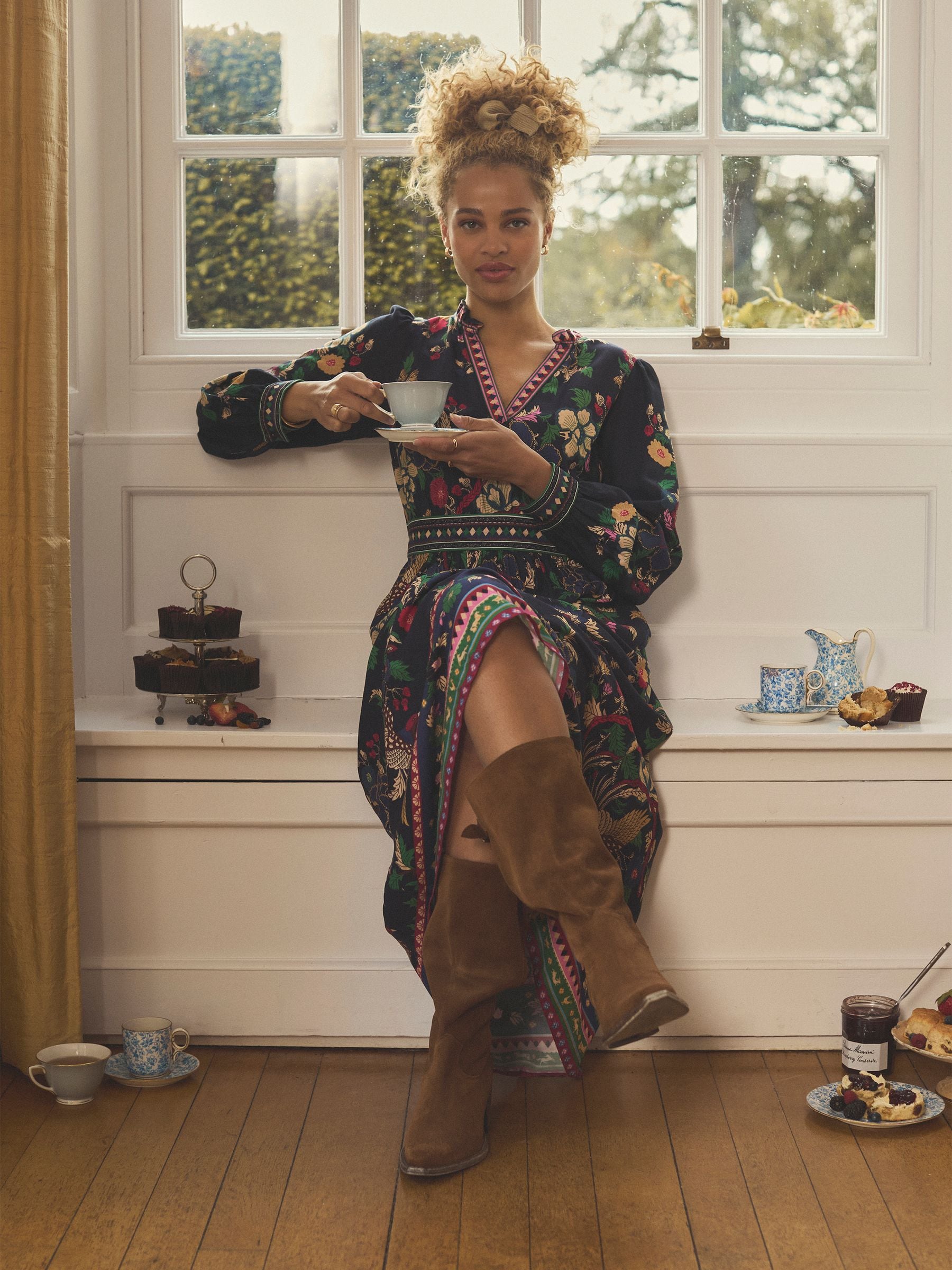 Joules Cressida Placement Floral Long Sleeve Maxi Dress