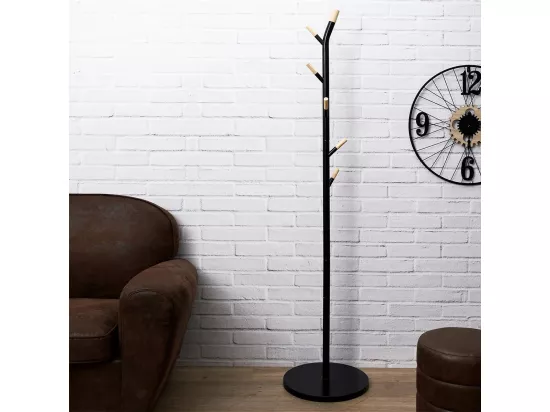 FORYA - Porte-Manteaux Noir et Effet Bois 6 Patères