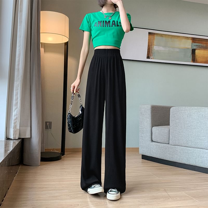 evanesce - High Rise Rib Wide Leg Plain Sweatpants