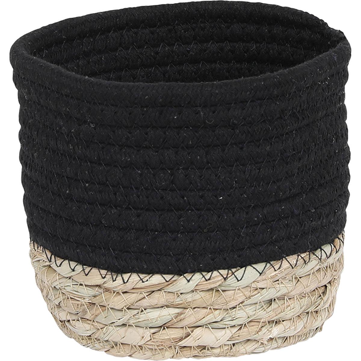 PANIER ROND COTON MATIERE VEGETALE NOIR NATUREL D.15X12CM