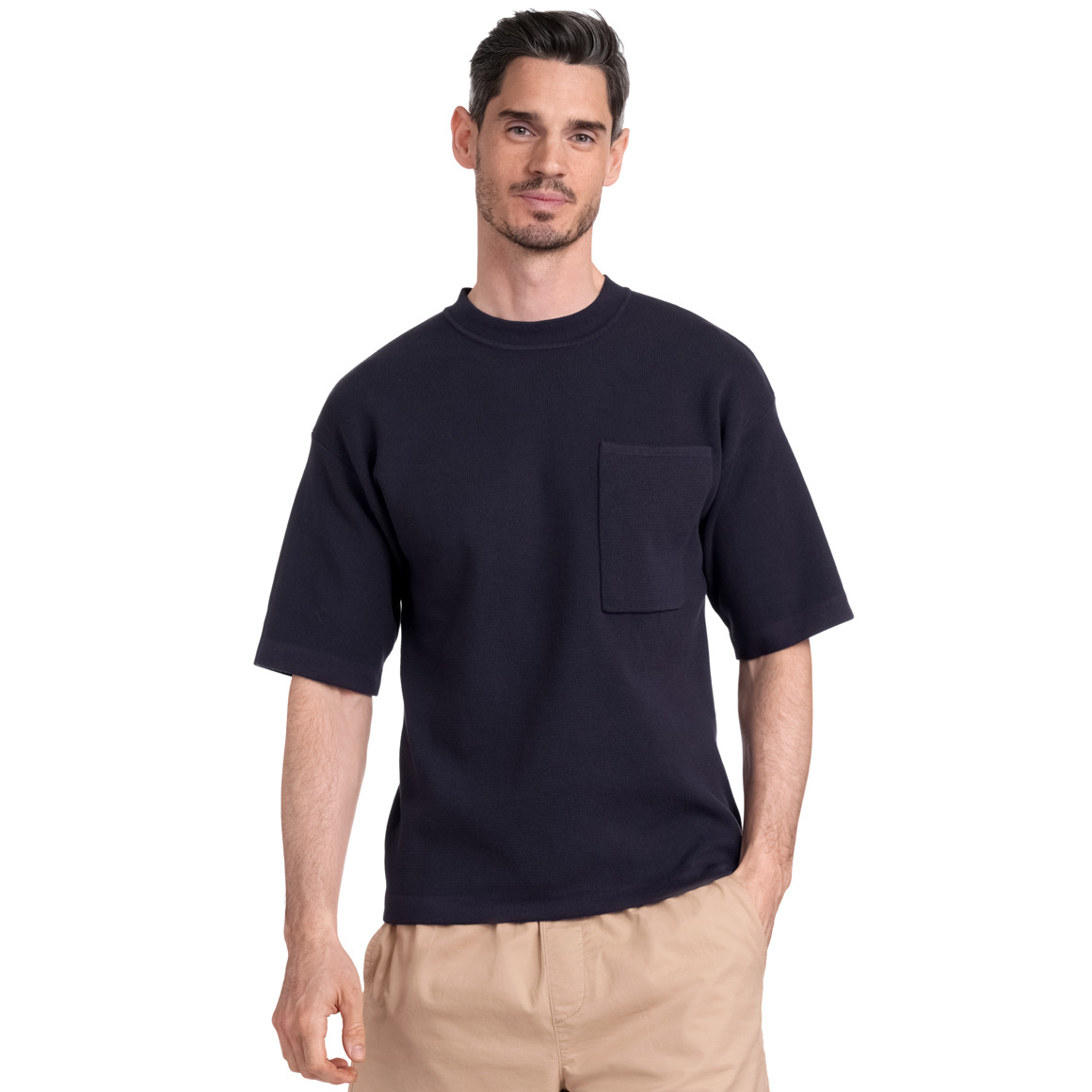 Jonas Nielsen Herren Strick-T-Shirt mit Brusttasche dunkelblau