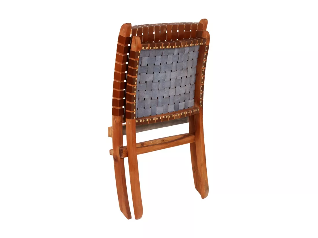 Chaise pliable bandes croisées marron cuir véritable