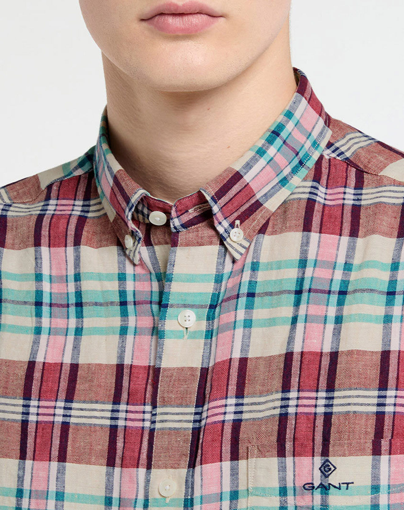 Gant Chemise 100% Lin rayée Madras rouge