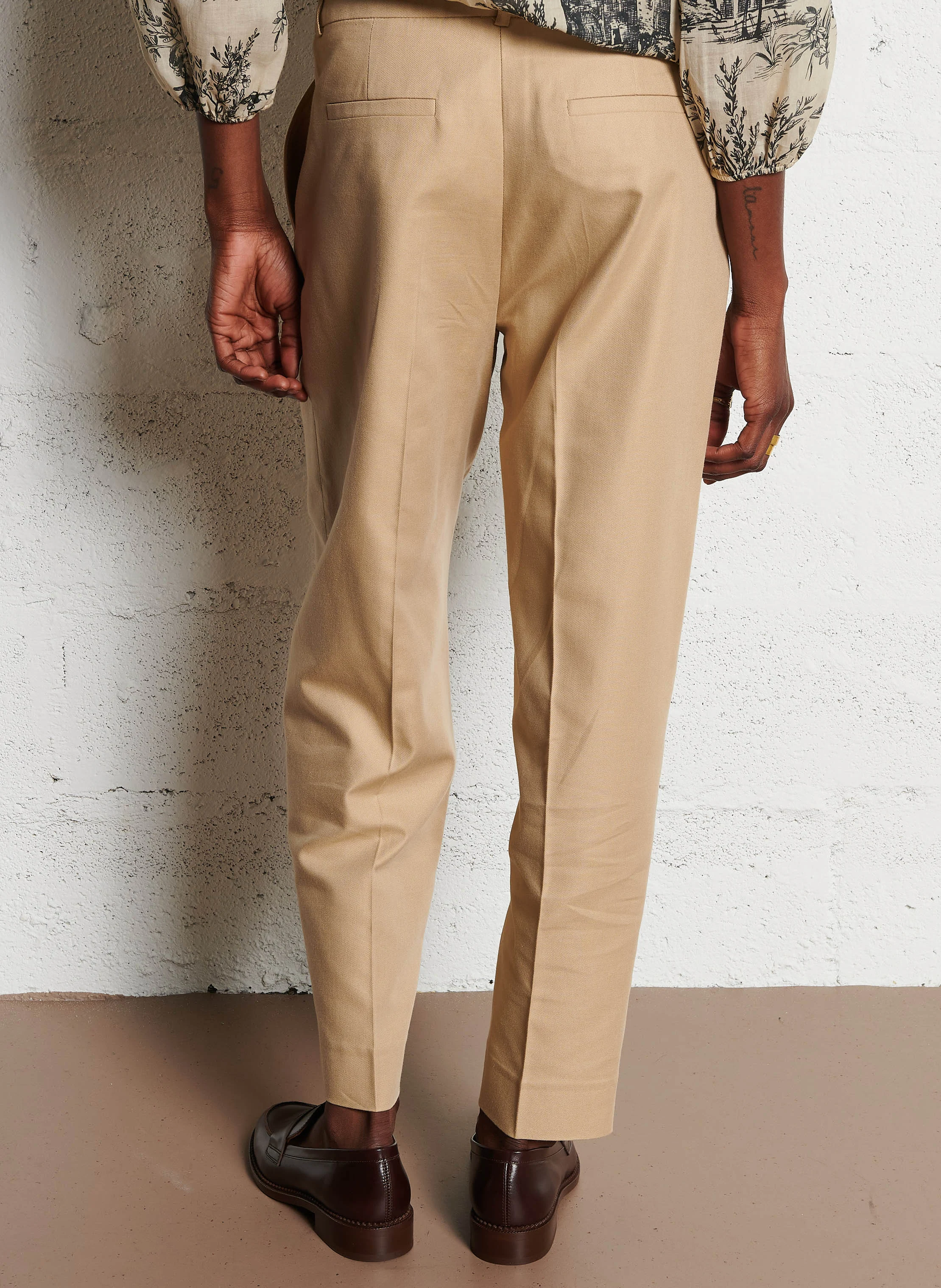 FLAVIE - Pantalon à pinces en coton mélangé | Beige