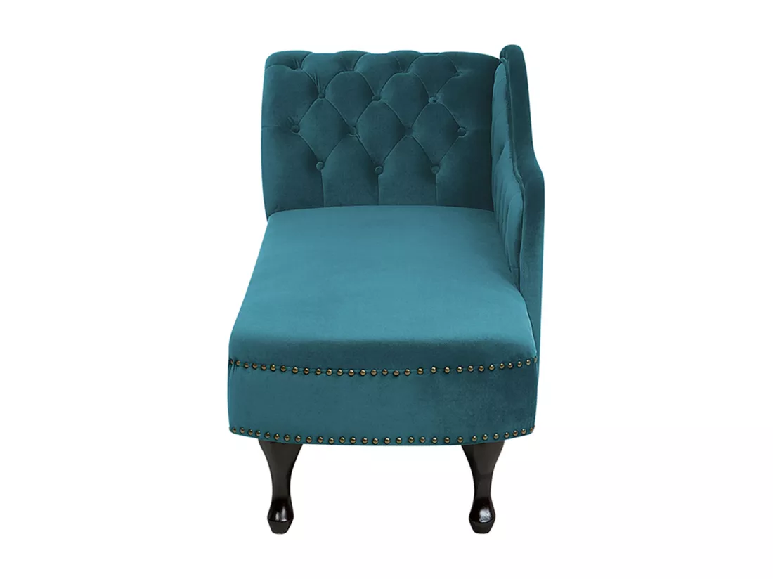Chaise longue Chesterfield en velours vert canard côté droite NIMES