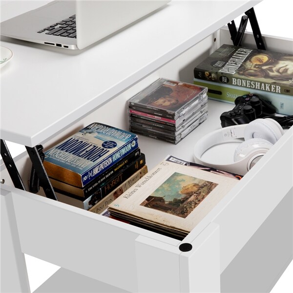Yaheetech Couchtisch mit Höhenverstellbarer Platte Kaffeetisch ausziehbarer Wohnzimmertisch Sofatisch für Wohnzimmer, Büro, weiß