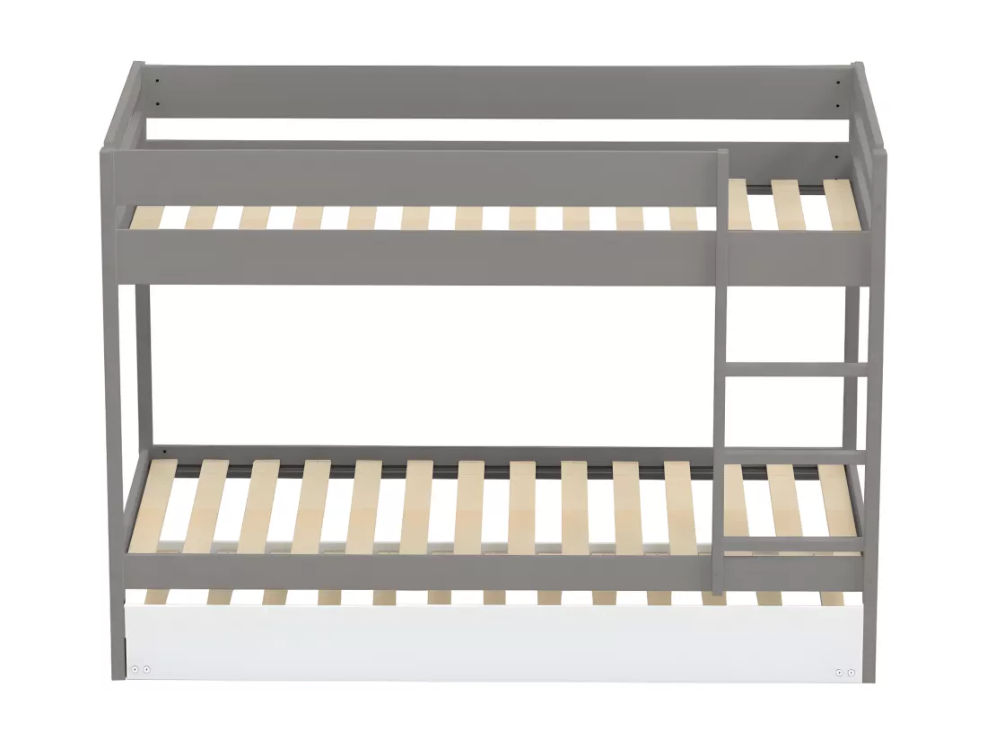 Lit superposé Wally 90x190 + 2 sommiers + 1 lit tiroir/blanc-gris