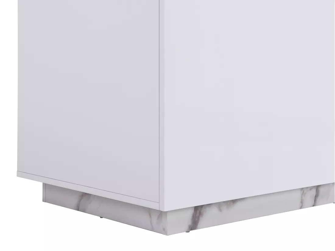 Ilot central de cuisine avec 2 portes et 1 niche en MDF - Effet marbre blanc - CORELINA