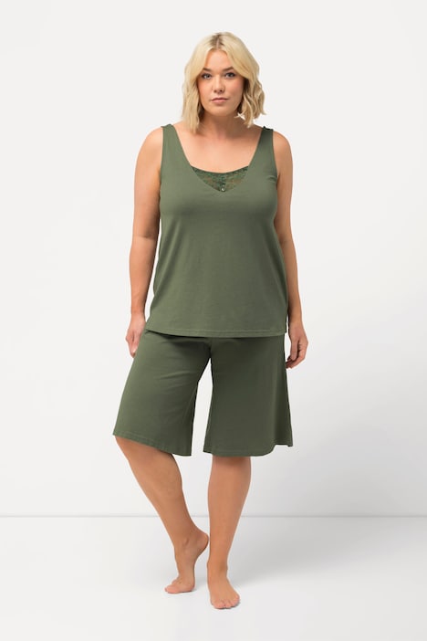 Kurzpyjama, Spitze, V-Ausschnitt, ärmellos, Shorts
