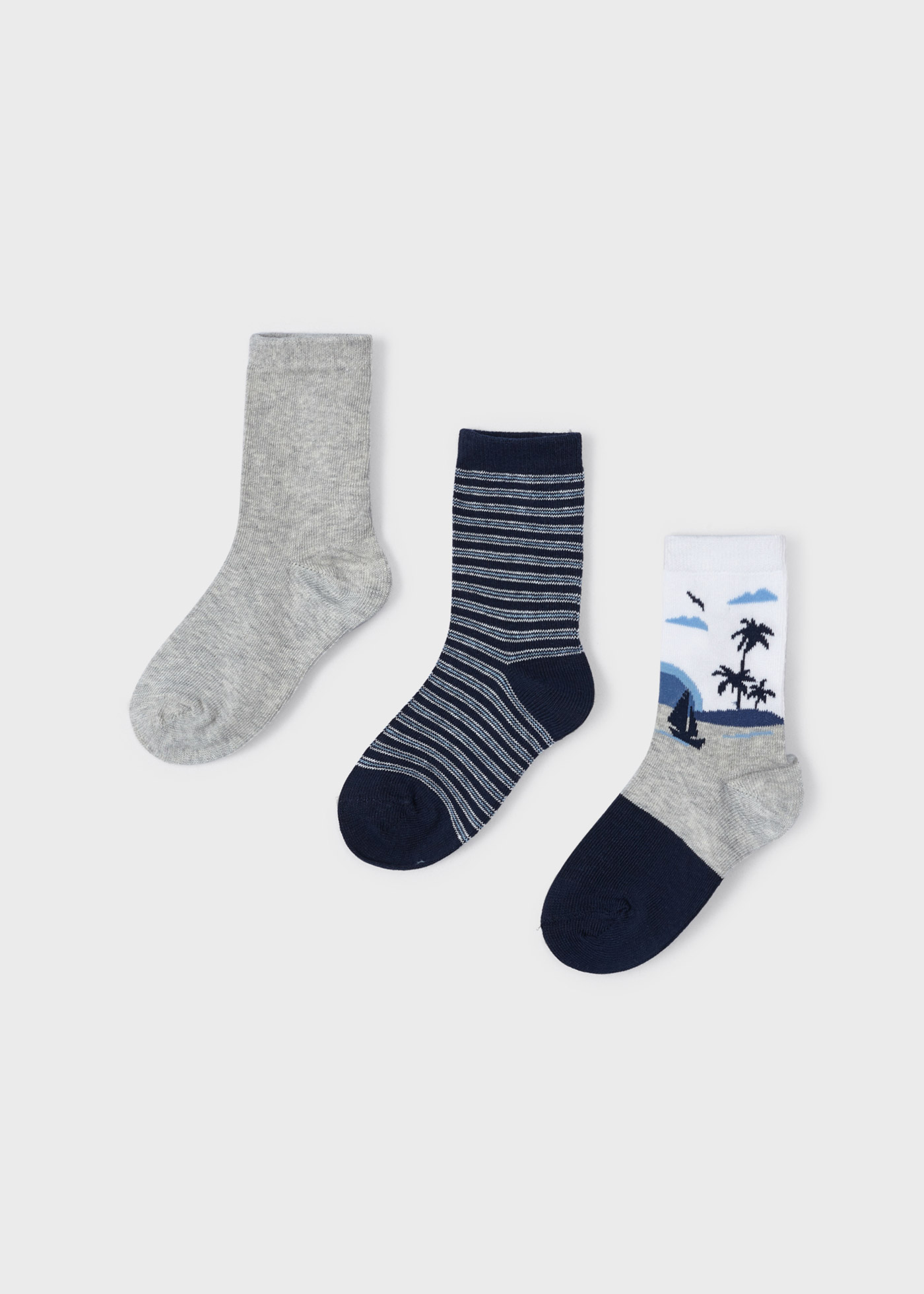 Pacote com 3 pares de meias compridas de algodão estampadas para meninos