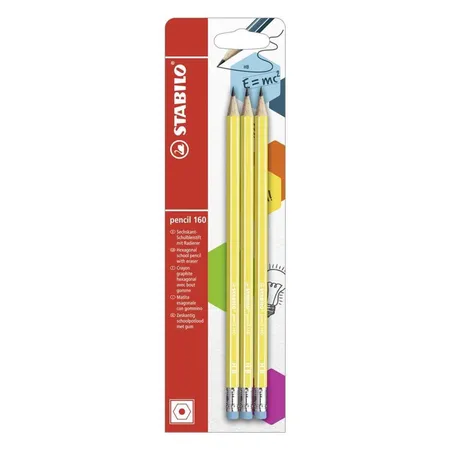 Bleistift mit Radierer - STABILO pencil 160 in gelb- Härtegrad HB - 3er Pack