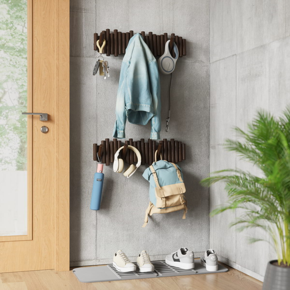 Wandkapstok Umbra Picket 8 haken Walnoot hout