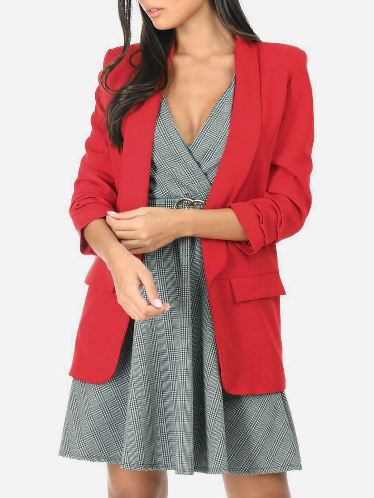 Veste blazer à manches retroussées- Rouge