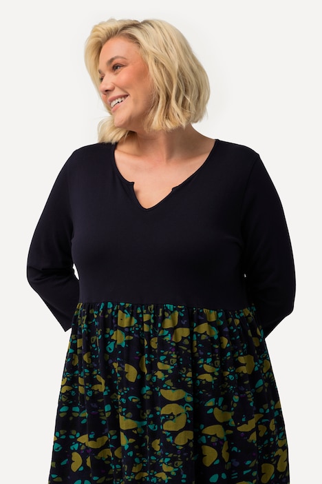 Jerseykleid, Schmetterlinge, Tunika-Ausschnitt, 3/4-Arm