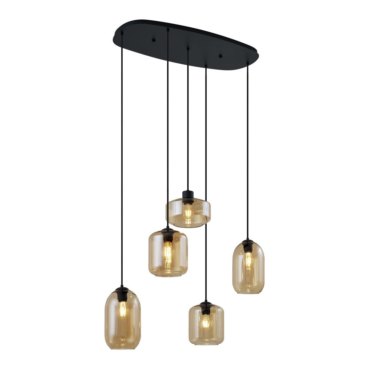 Moderne hanglamp zwart met amber glas 5-lichts - Sheena