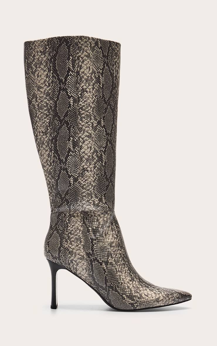 Snake Print Bottes Hautes À Bout Pointu En Synthétique Avec Talon Bloc Fin
