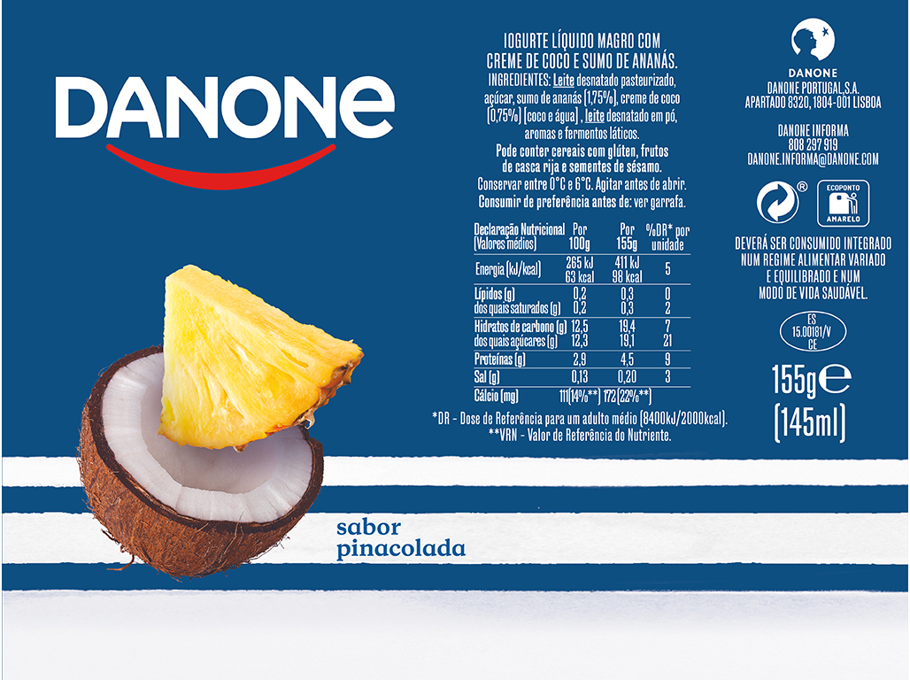 IOGURTE LIQUIDO DANONE ANANÁS CÔCO 4X155G