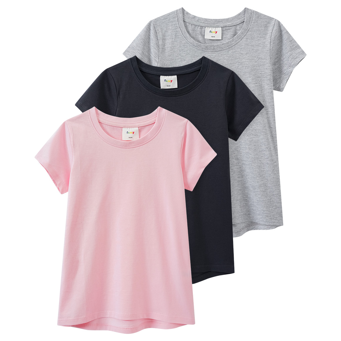 Famy 3 Mädchen T-Shirts im Basic-Look dunkelgrau / hellgrau / hellrosa