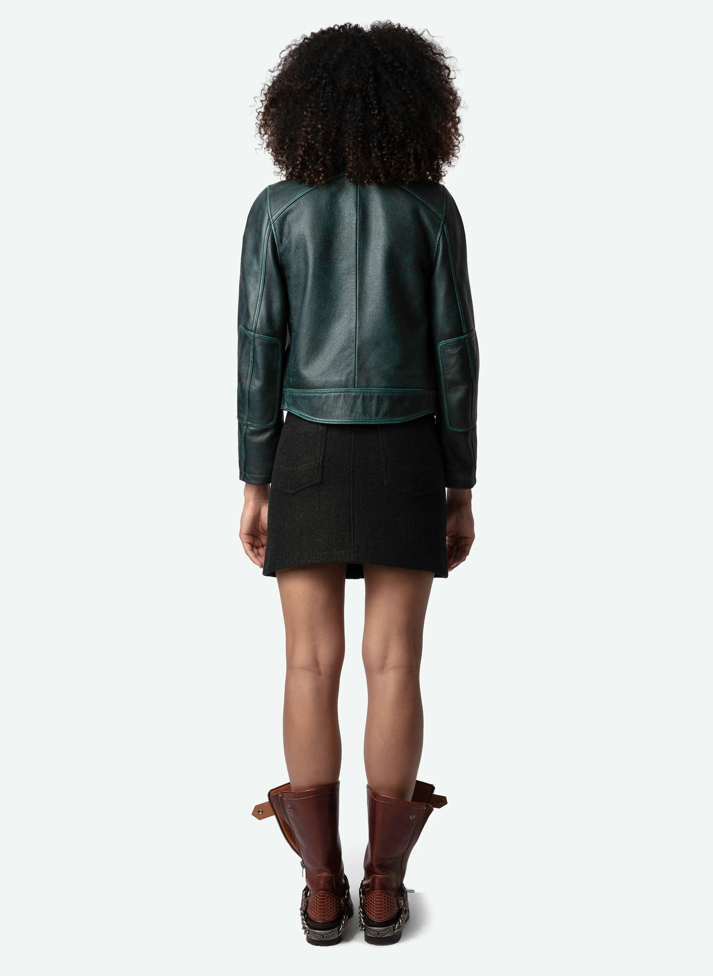 LOUPA - Veste col rond en cuir | Vert