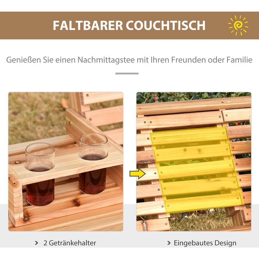 Outsunny Hängebank mit klappbarem Tisch natur