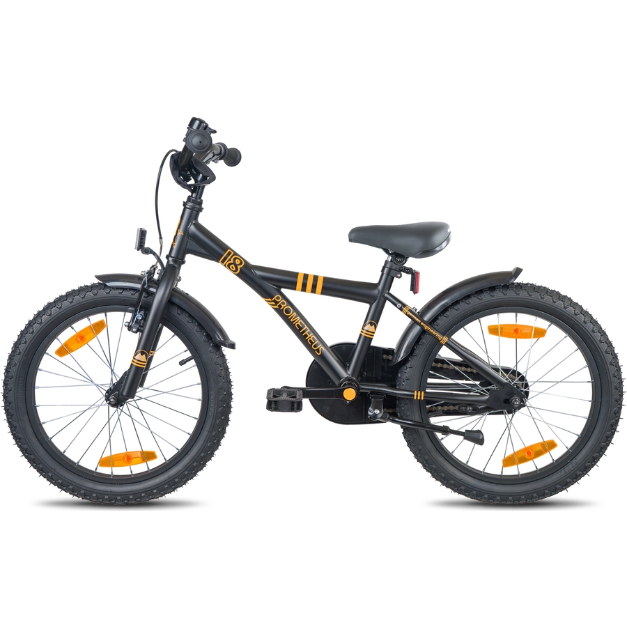 PROMETHEUS BICYCLES® Kinderfahrrad 18,Schwarz-Matt Orange