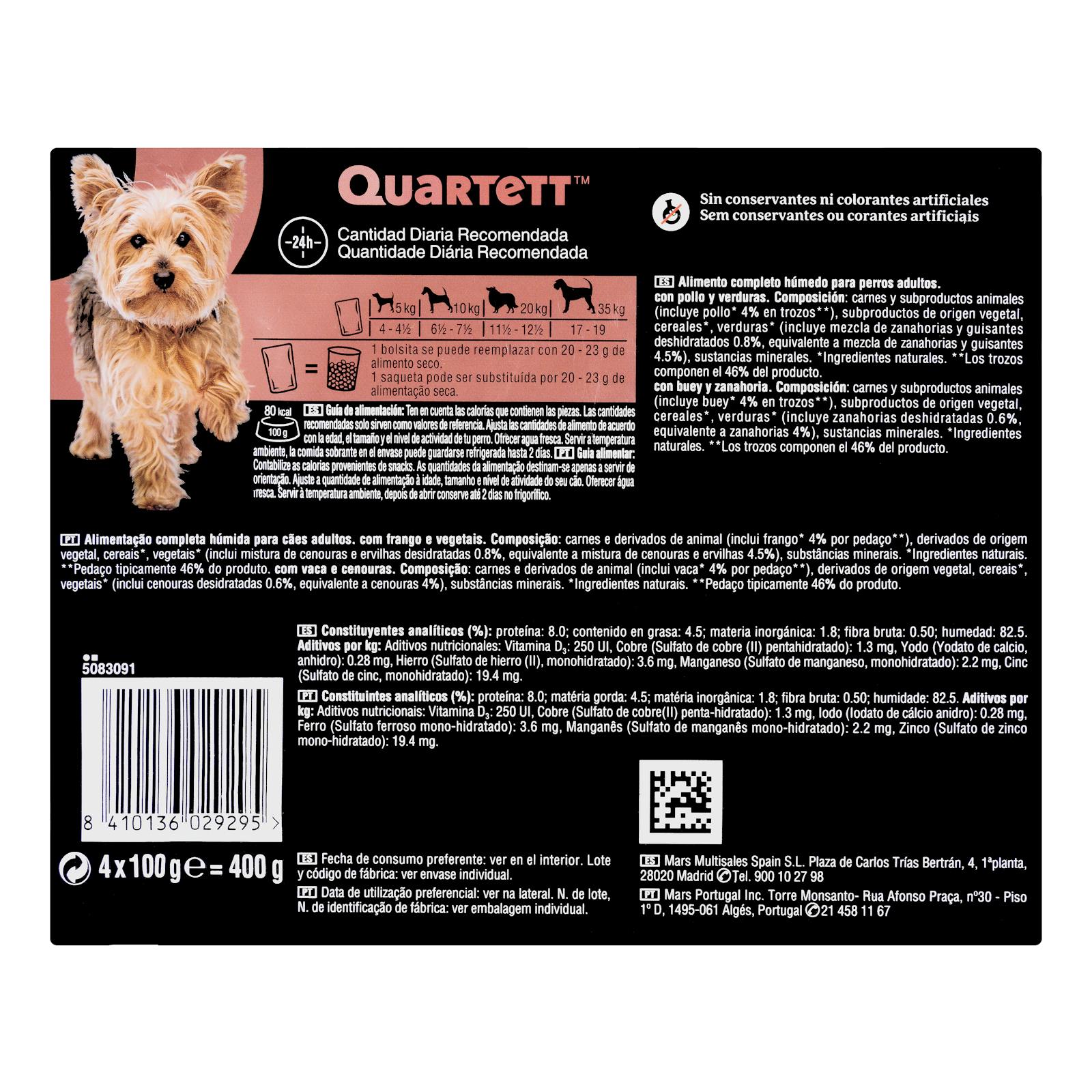 Morceaux de poulet et légumes pour chien adulte Quartett en sauce