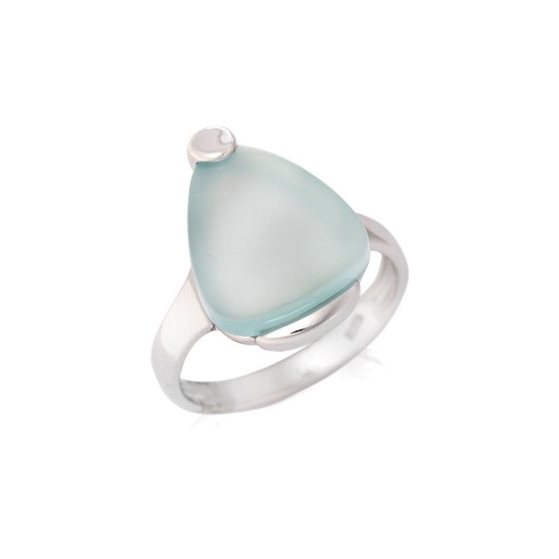 BAGUE AGATE AQUA ARGENT RHODIE