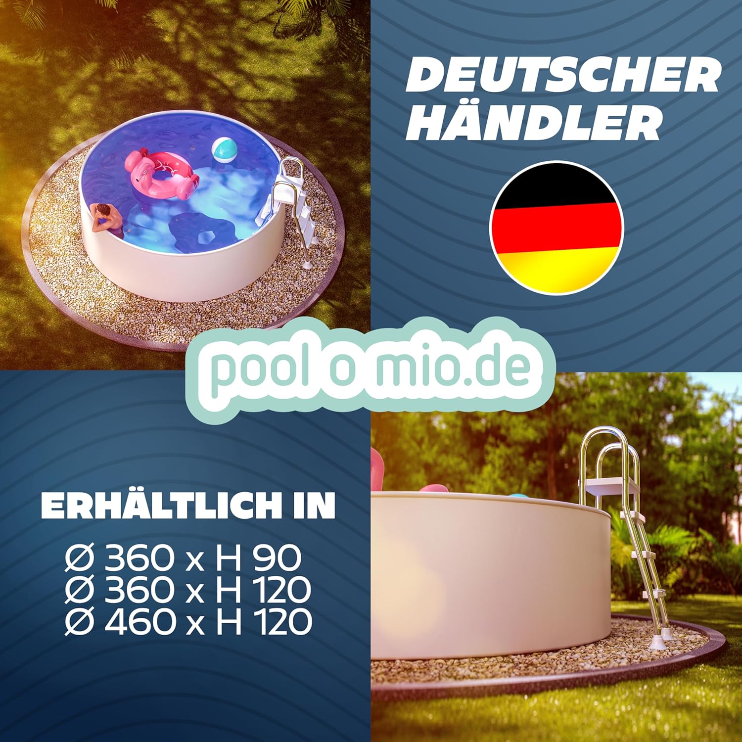 poolomio® Stahlwandpool rund 360 x 120 cm Weiß | Robuster Gartenpool als Aufstellbecken oder Einbaupool | Aufstellpool Komplettset mit Innenfolie 0,5 mm, Skimmer & Einlaufdüse