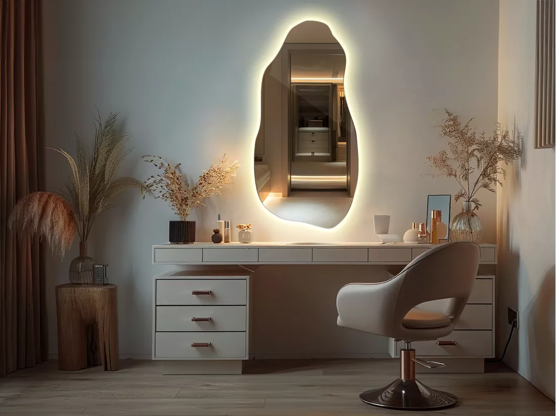 Miroir Lumineux LED Forme Moderne Décoration de Salle de Bain et Salon 50 cm x 100 cm - lumière chaude