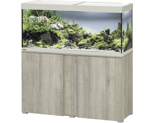 EHEIM Vivaline 240 aquariumcombinatie met LED-verlichting, verwarming, filter en eikengrijze kast