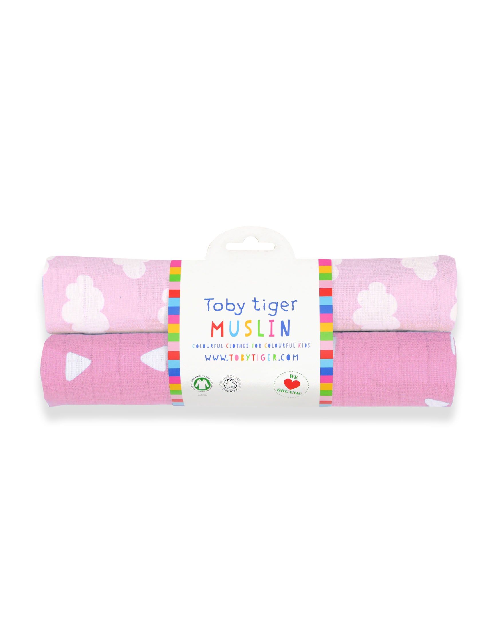 Toby Tiger Mullwindeln im Doppelpack mit rosa Wolken Print