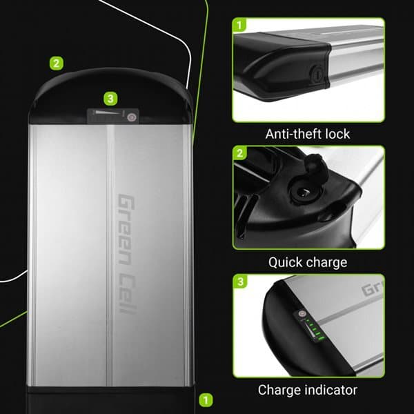 Green Cell elcykelbatteri 36V 10Ah med lader