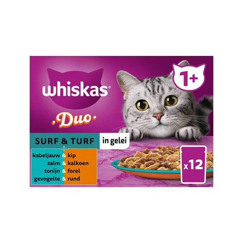 Whiskas 1+ Natvoer - Duo - Surf & Turf in Gelei