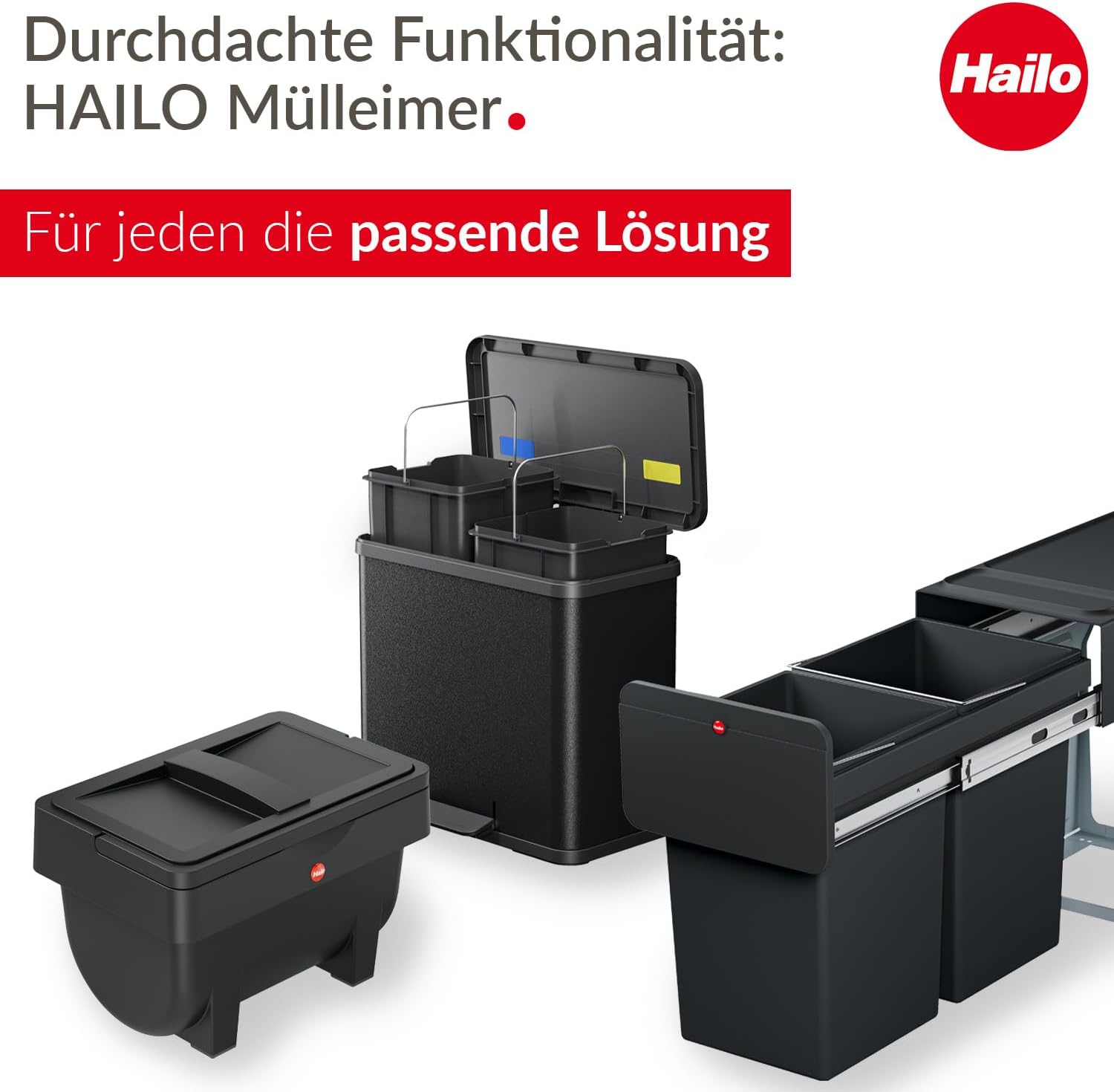 Hailo Öko Vario XL, Mülltrenner, Vollautomatische Deckelöffnung durch Sensortechnik, 50 Liter, 0656-001, Edelstahl, Kunststoff