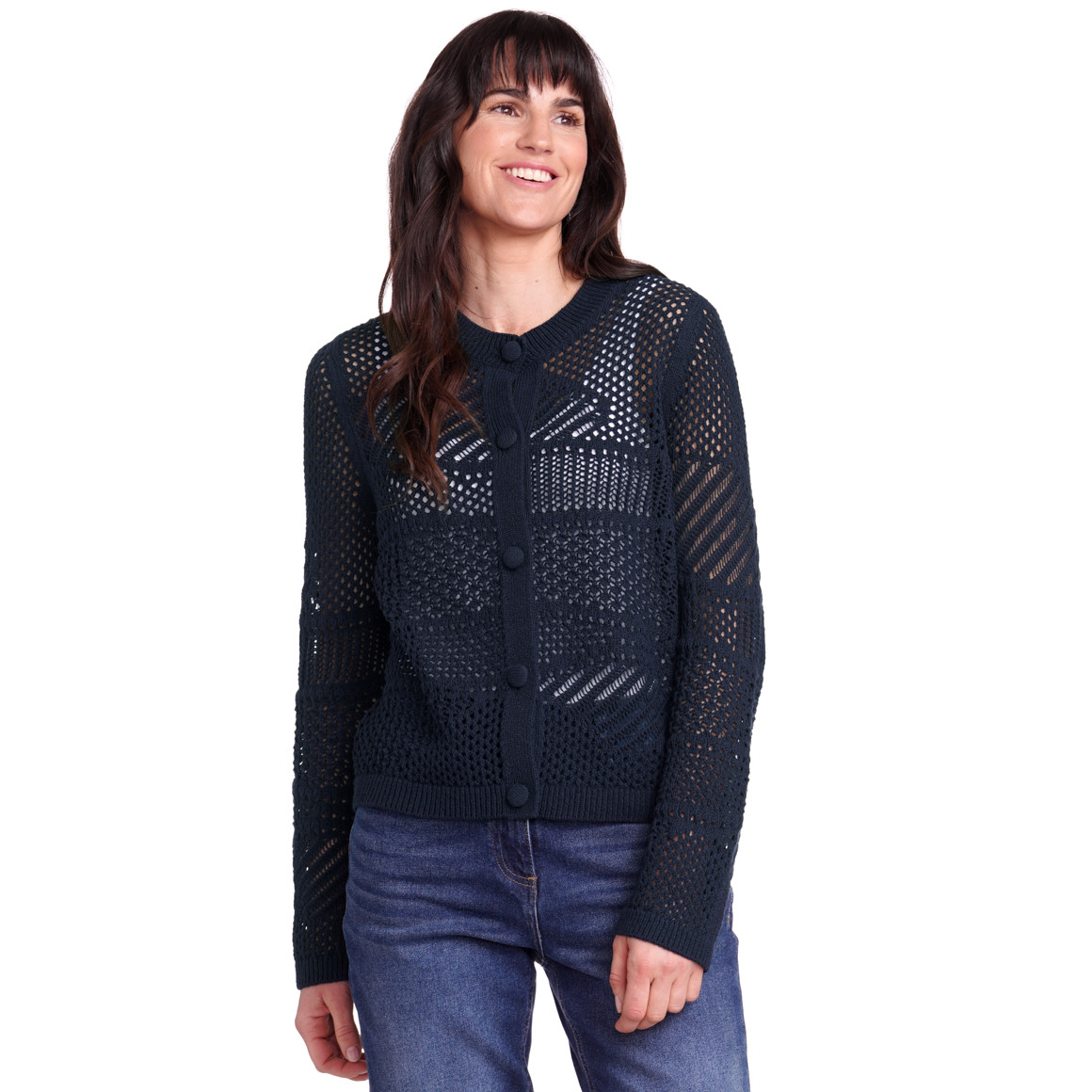 Gina Benotti Damen Strickjacke mit Ajourmuster dunkelblau
