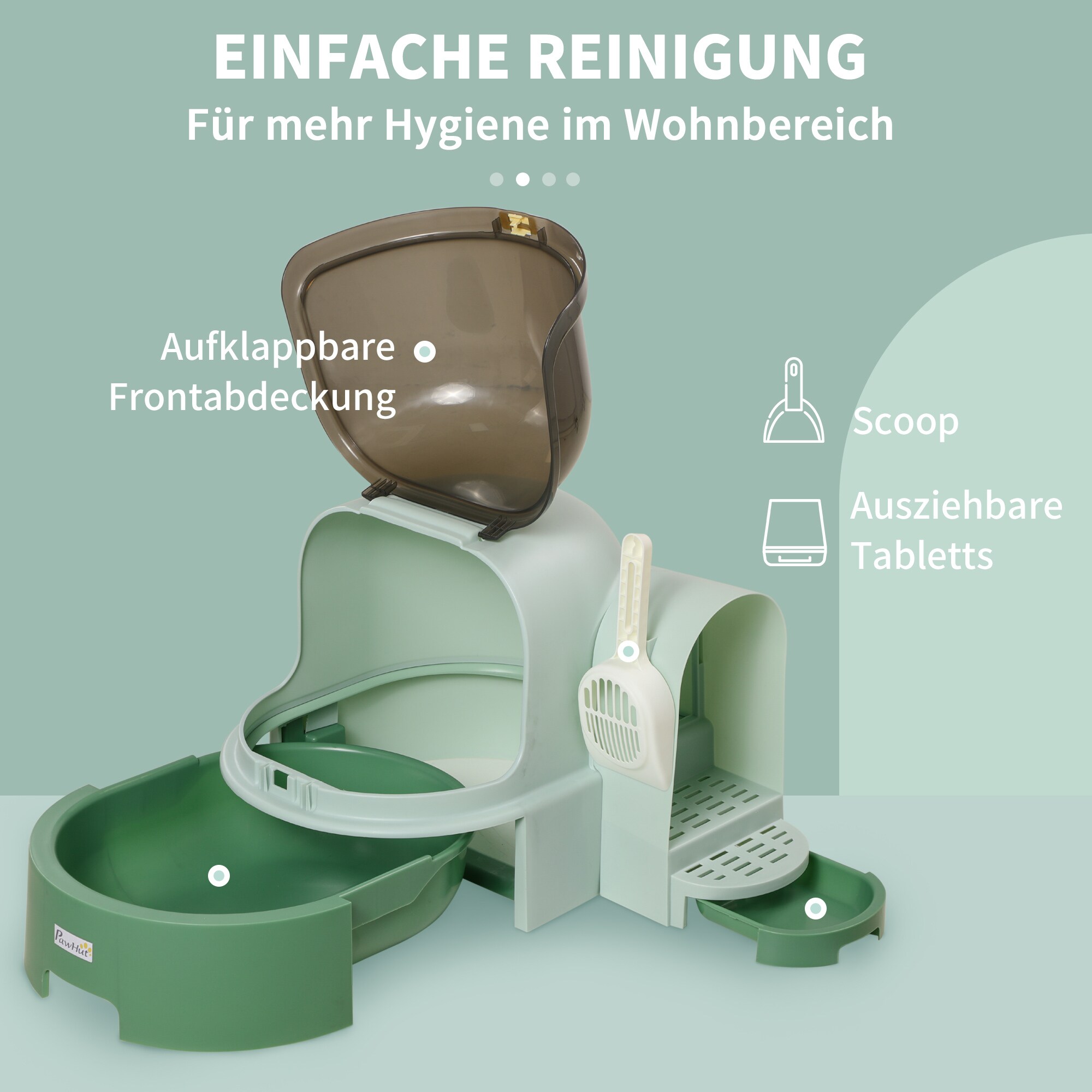 PawHut Katzentoilette mit Schaufel grau 52L x 60B x 42H cm
