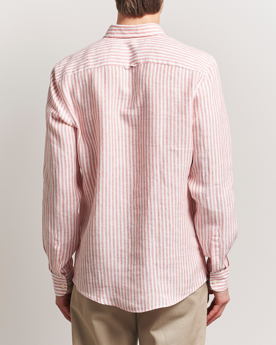 Morris Douglas Striped Linen Shirt Orange