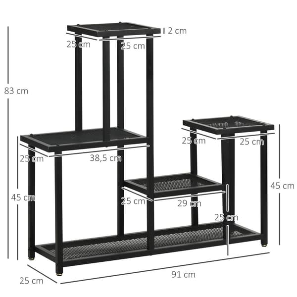 Plantehylle Med 4 Etasjes Flerlags Blomsterhylle Plantestativ For Hagebalkong Metall Svart 91X25X83Cm