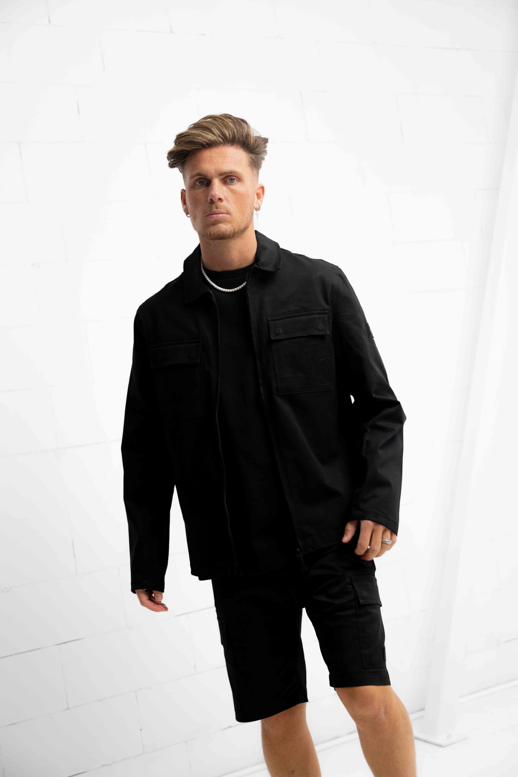 Malelions Cotton Zip Overshirt Heren Zwart