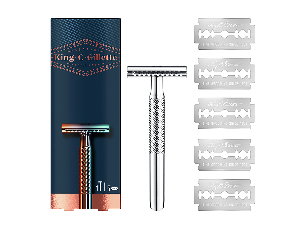 Máquina de Barbear Duplo Gume com 5 Recargas de Lâminas King C. Gillette